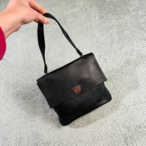 SHINOLA DETROIT Black Leather Hobo Silver Clasp Shoulder Purse Bag Structured